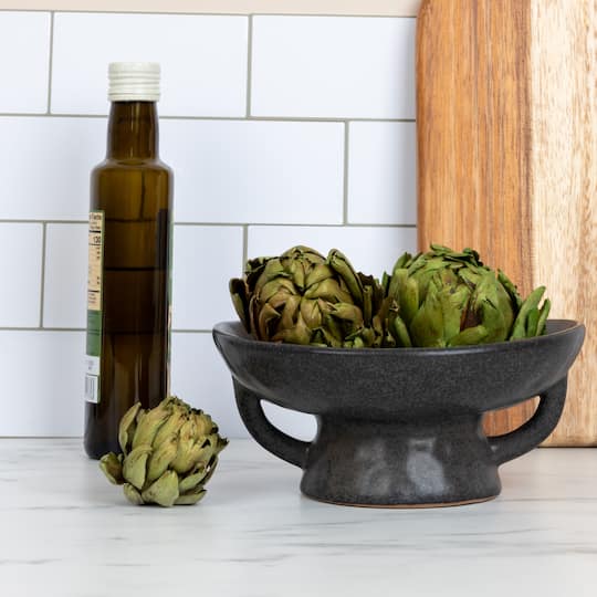 Hello Honey® 8" Black Reactive Glaze Stoneware Bowl with Handle & Base